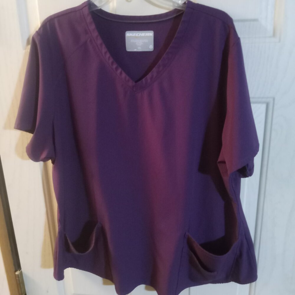 Skechers By Barco Women's Breeze 3 Pocket Scrub Top 3XL Wine